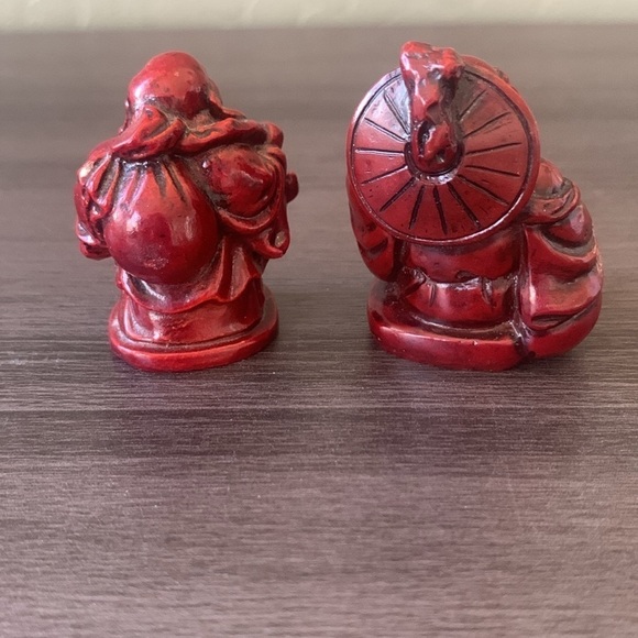 Happy‎ Fat Buddha Red Resin Statue Set (2) - Picture 4 of 6